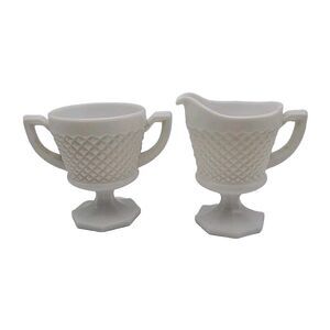 Vintage Westmoreland White Milk Glass Hobnail Cream and Sugar READ